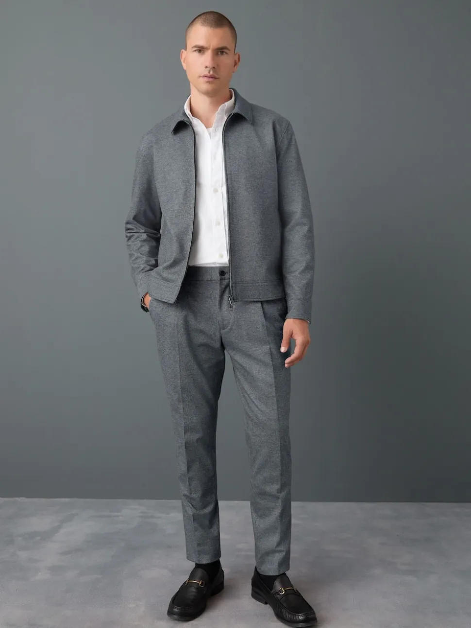 Blue Slim Fit Smart Elasticated Back Textured Trousers with Stretch