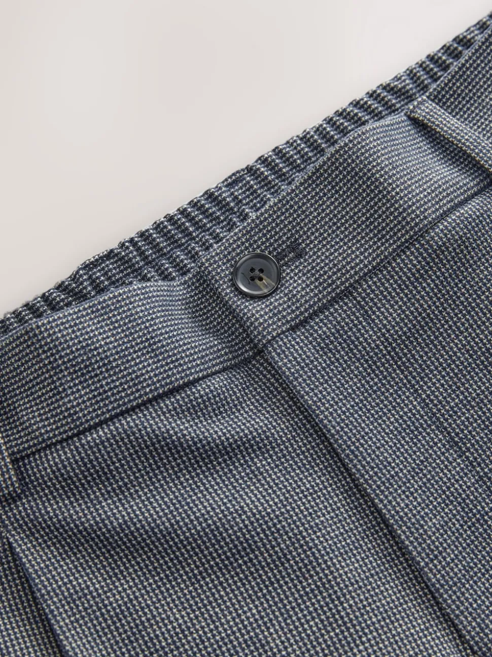 Blue Slim Fit Smart Elasticated Back Textured Trousers with Stretch