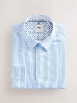 Blue Slim Fit Stripe Easy care Textured Trimmed Shirt
