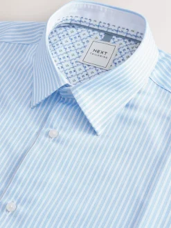 Blue Slim Fit Stripe Easy care Textured Trimmed Shirt
