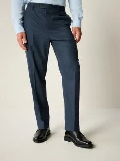 Blue Slim Fit Textured Flannel Suit Trousers