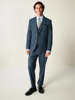 Blue Slim Fit Textured Flannel Suit Trousers