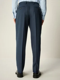 Blue Slim Fit Textured Flannel Suit Trousers