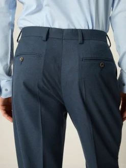 Blue Slim Fit Textured Flannel Suit Trousers