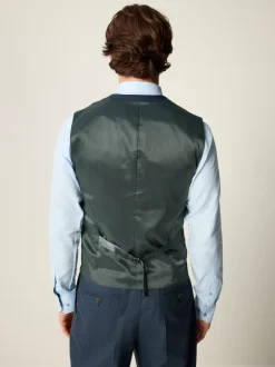 Blue Slim Fit Textured Flannel Suit Waistcoat