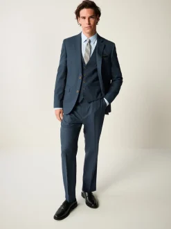 Blue Slim Fit Textured Flannel Suit Waistcoat