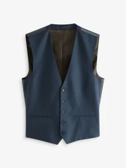 Blue Slim Fit Textured Flannel Suit Waistcoat