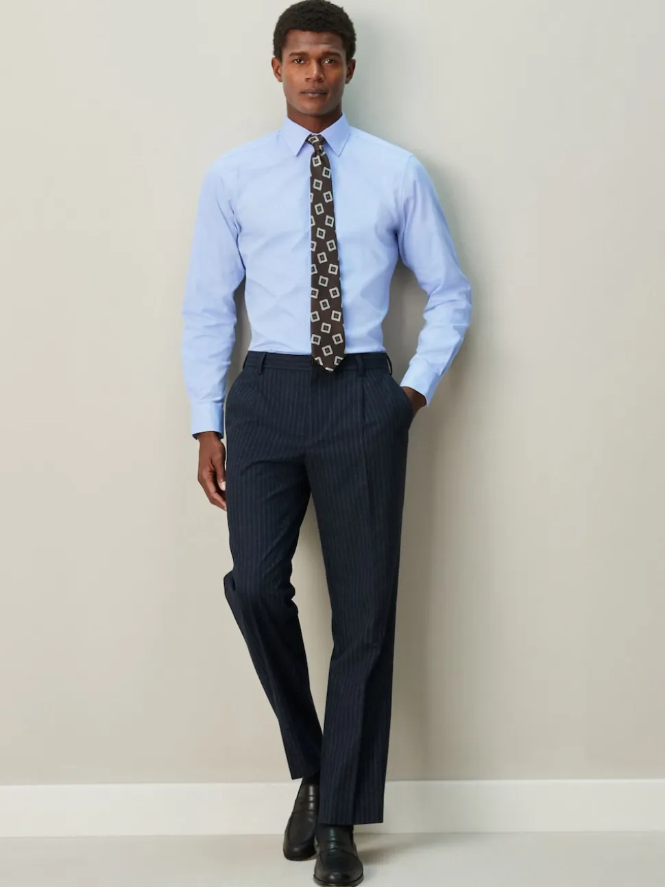 Blue Slim Fit Textured Long Sleeve Formal Shirt with Trim