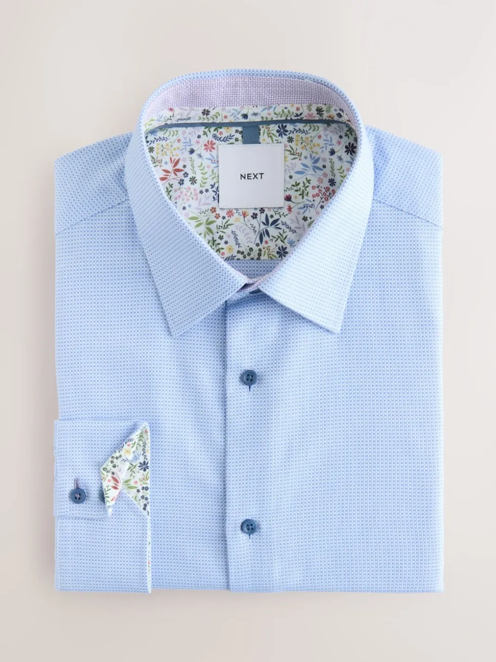 Blue Slim Fit Textured Long Sleeve Formal Shirt with Trim