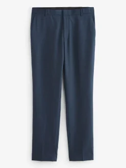 Blue Slim Fit Textured Wool Blend Suit Trousers