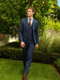 Blue Slim Fit Textured Wool Blend Suit Jacket