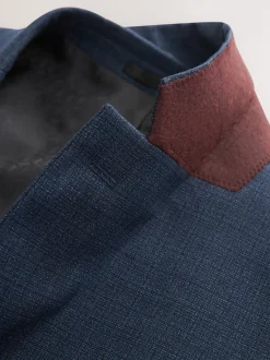 Blue Slim Fit Textured Wool Blend Suit Jacket