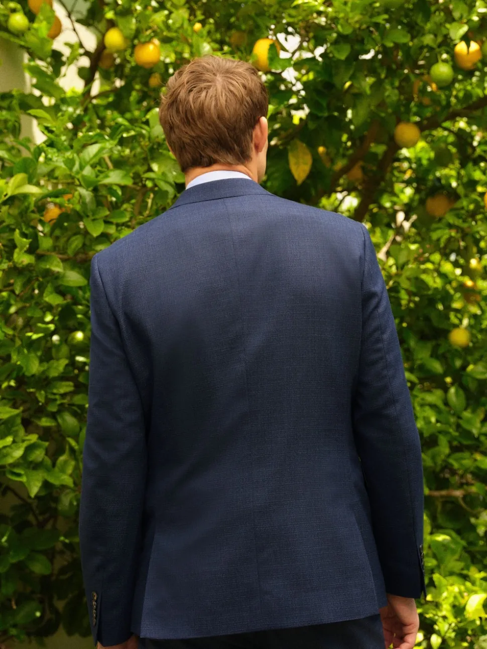 Blue Slim Fit Textured Wool Blend Suit Jacket