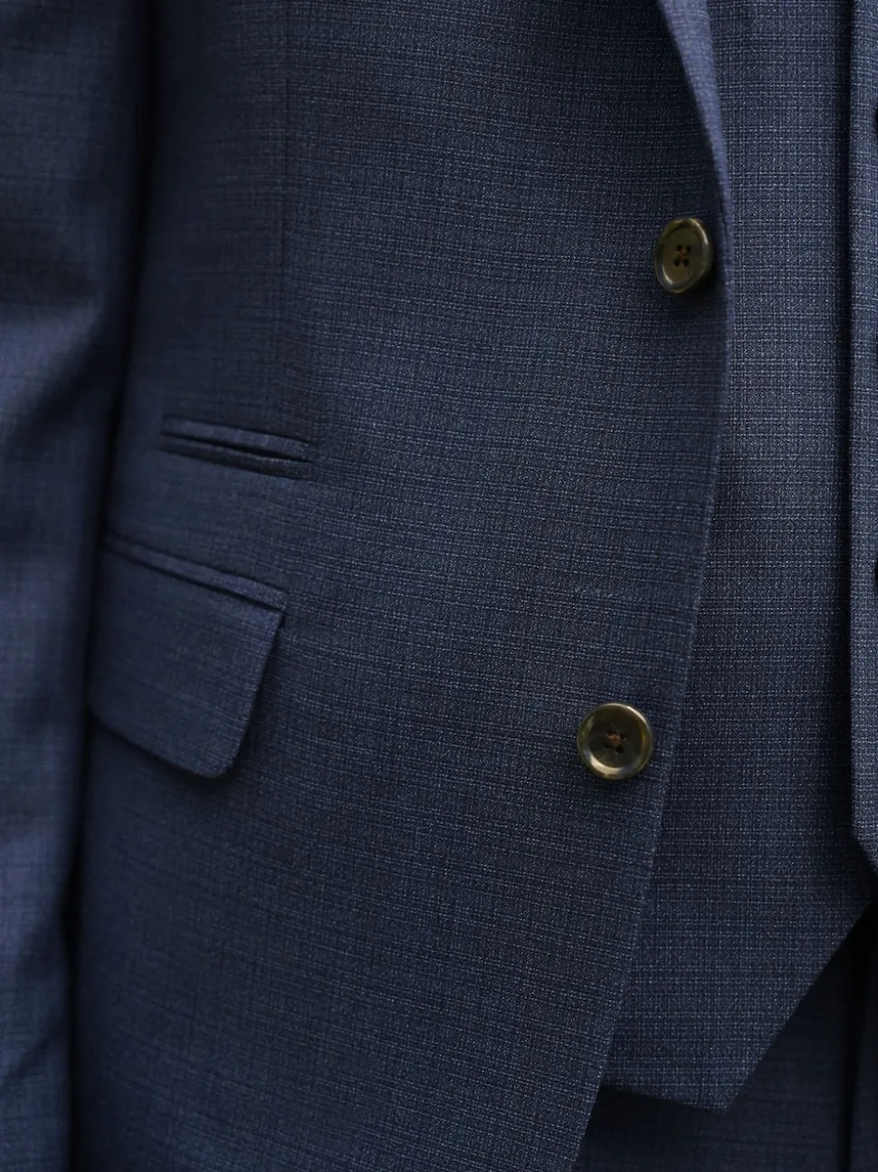 Blue Slim Fit Textured Wool Blend Suit Jacket