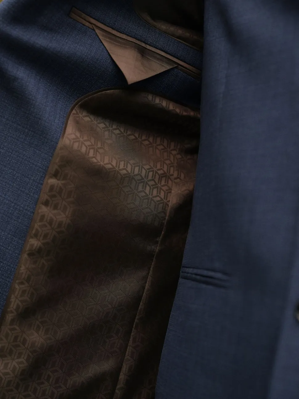 Blue Slim Fit Textured Wool Blend Suit Jacket
