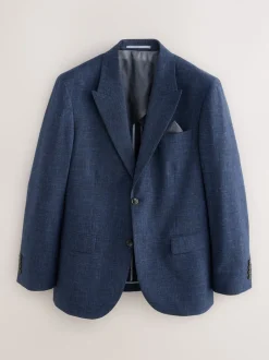 Blue Slim Fit Tollegno Linen Blend Check Suit Jacket