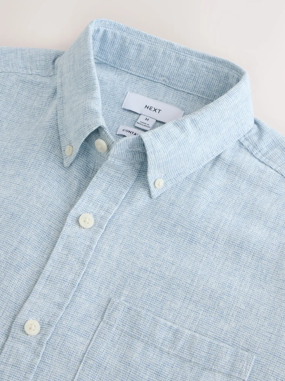 Blue Standard Collar Cotton Linen Blend Short Sleeve Shirt