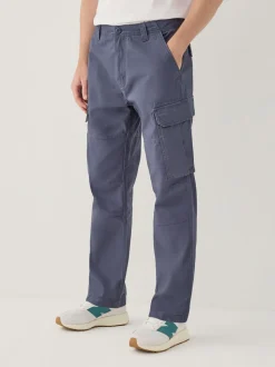 Blue Straight Fit Cotton Stretch Cargo Trousers