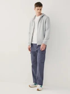 Blue Straight Fit Cotton Stretch Cargo Trousers