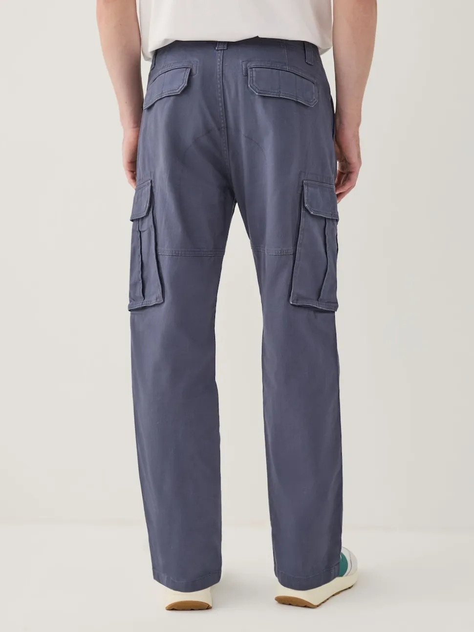 Blue Straight Fit Cotton Stretch Cargo Trousers