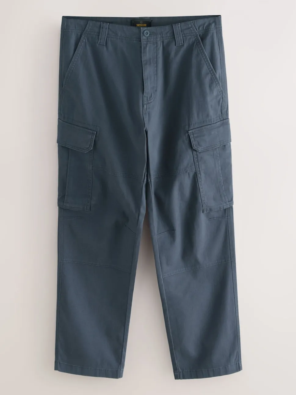 Blue Straight Fit Cotton Stretch Cargo Trousers