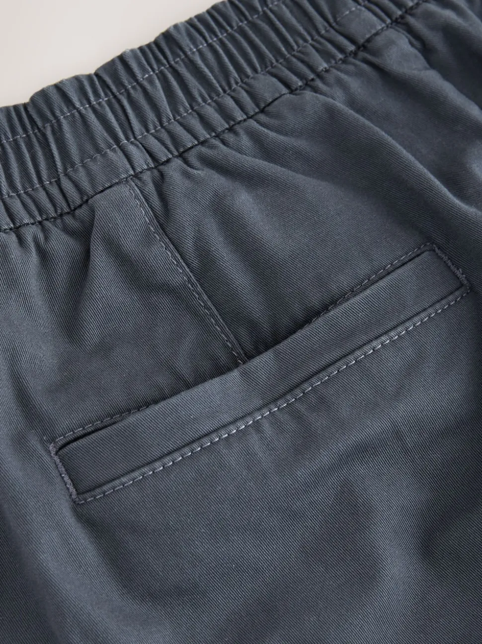 Blue Straight Fit Pleated Stretch Chinos Trousers With Elasticated Waist