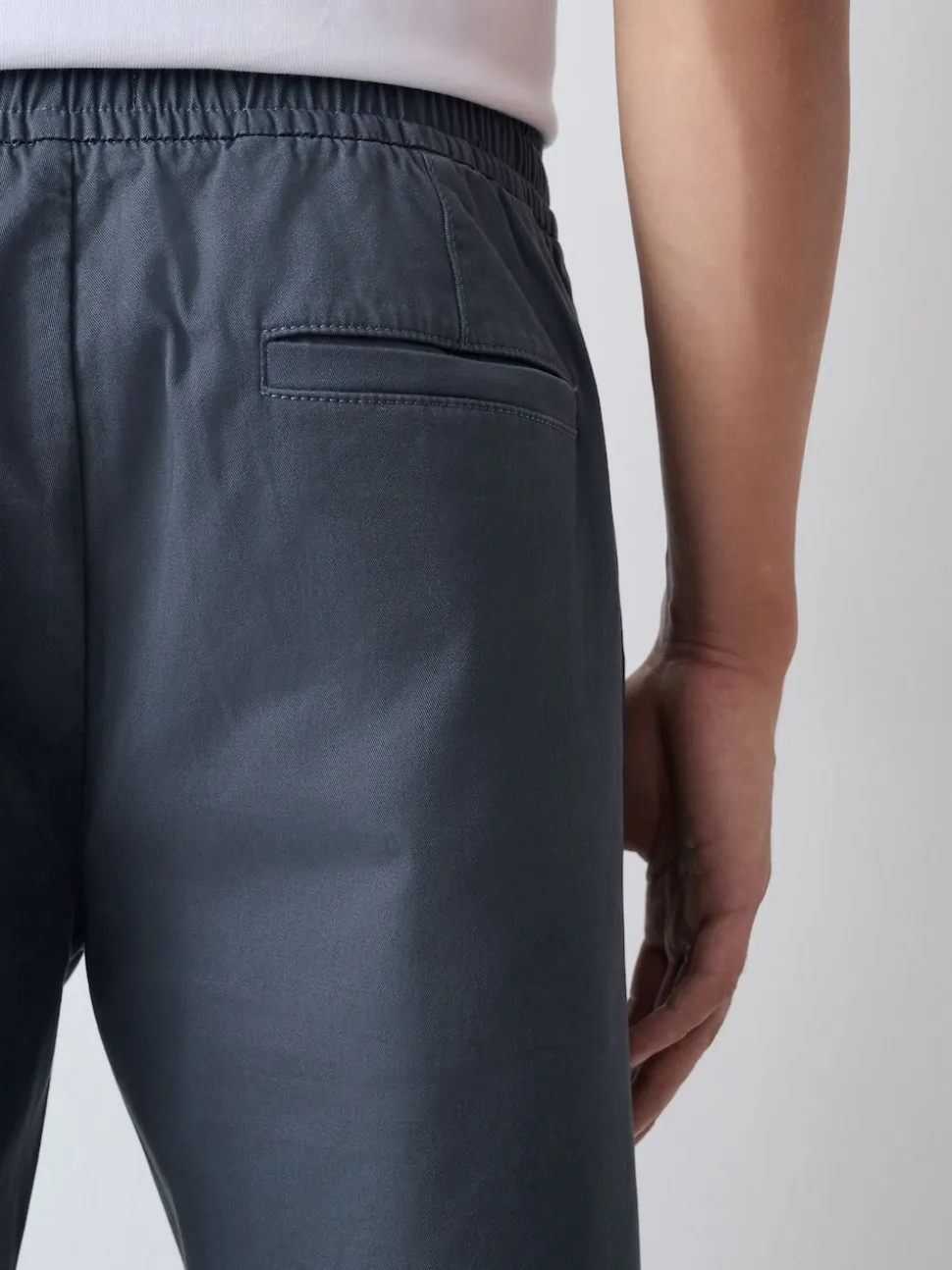 Blue Straight Fit Pleated Stretch Chinos Trousers With Elasticated Waist