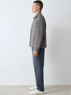 Blue Straight Fit Pleated Stretch Chinos Trousers With Elasticated Waist