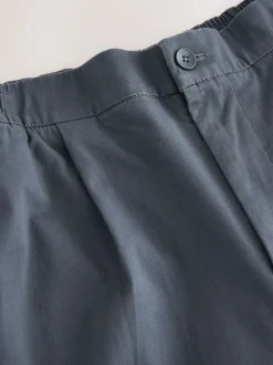 Blue Straight Fit Pleated Stretch Chinos Trousers With Elasticated Waist