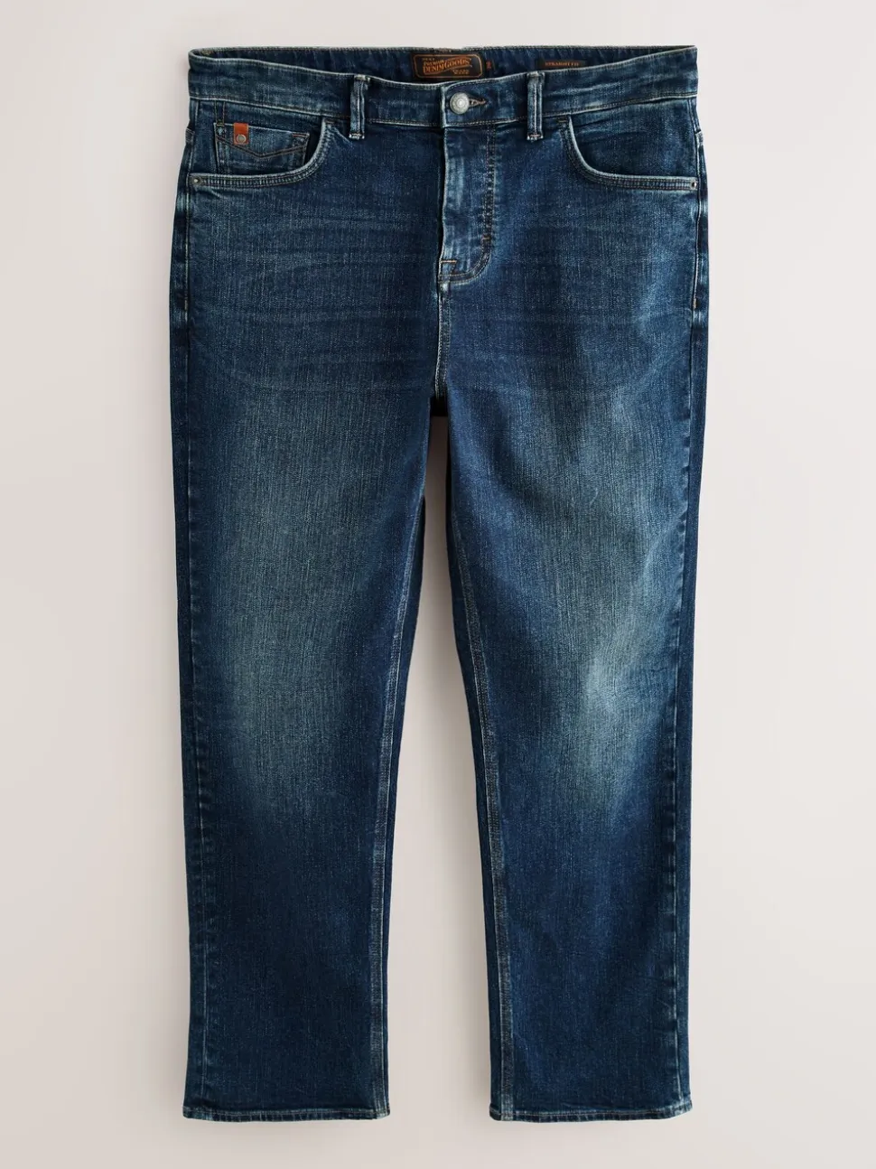 Blue Straight Fit Premium Crosshatch Denim Jeans