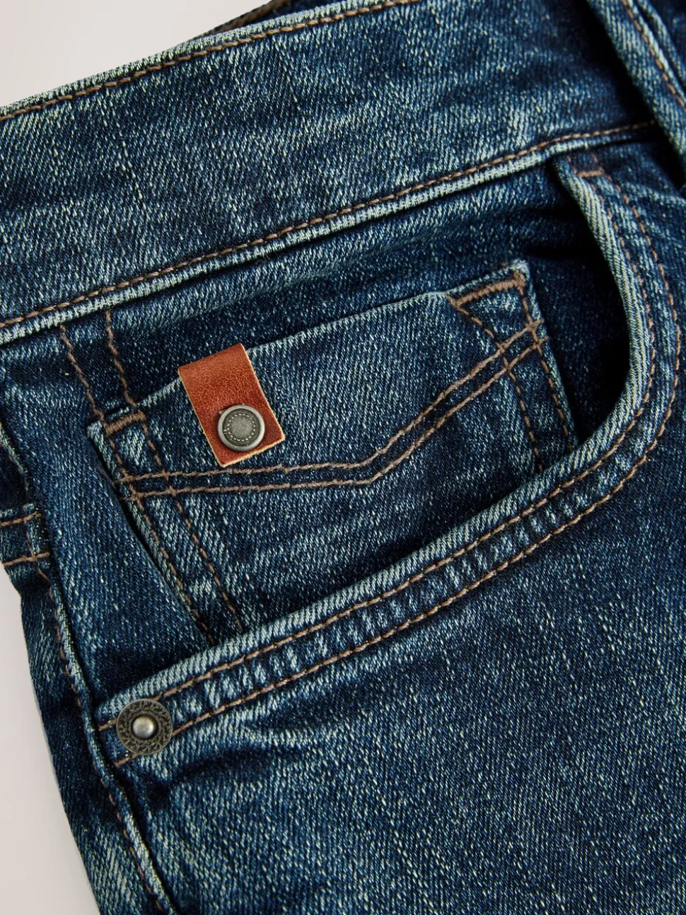 Blue Straight Fit Premium Crosshatch Denim Jeans