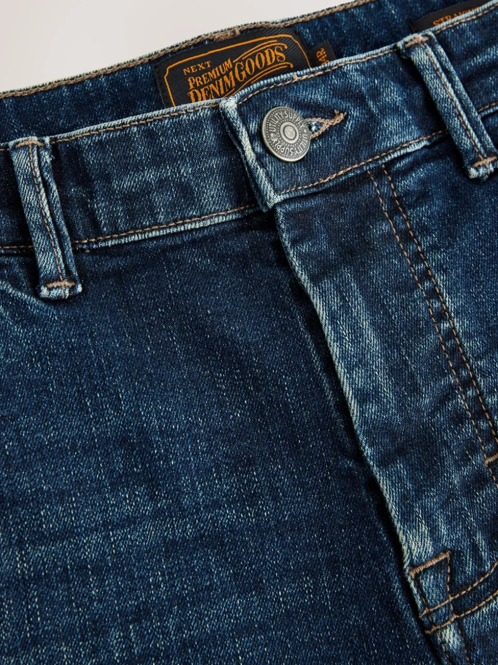Blue Straight Fit Premium Crosshatch Denim Jeans