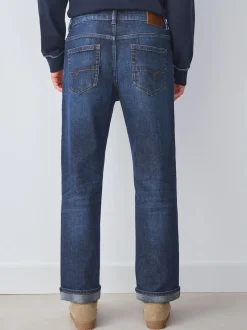 Blue Straight Fit Signature Brushed Cosy Check Denim Jeans