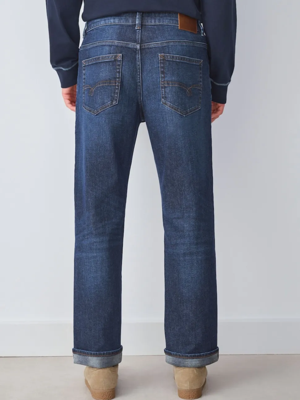 Blue Straight Fit Signature Brushed Cosy Check Denim Jeans