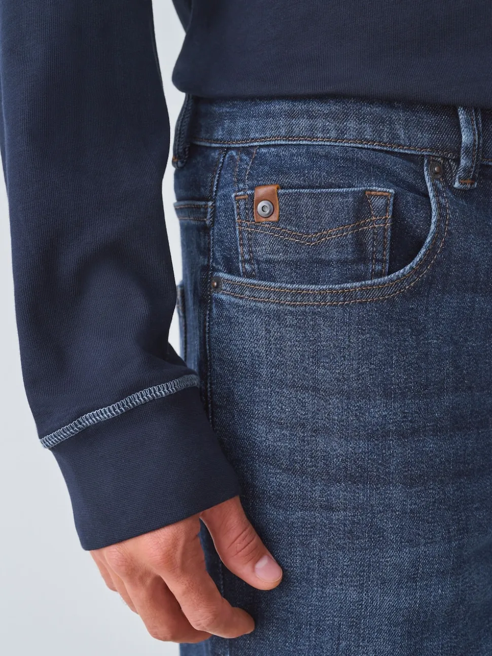 Blue Straight Fit Signature Brushed Cosy Check Denim Jeans