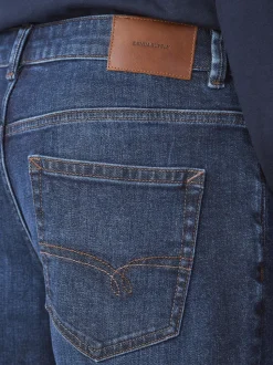 Blue Straight Fit Signature Brushed Cosy Check Denim Jeans