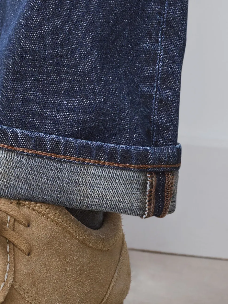 Blue Straight Fit Signature Brushed Cosy Check Denim Jeans