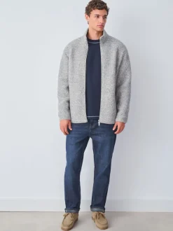 Blue Straight Fit Signature Brushed Cosy Check Denim Jeans