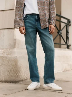 Blue Straight Fit Signature Brushed Cosy Denim Jeans With Wool