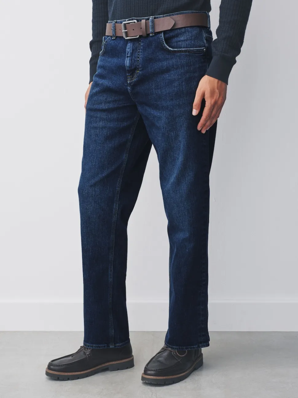 Blue Straight Fit Signature Belted Jeans