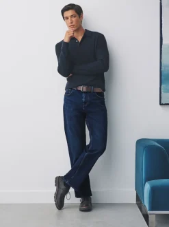 Blue Straight Fit Signature Belted Jeans