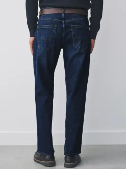 Blue Straight Fit Signature Belted Jeans