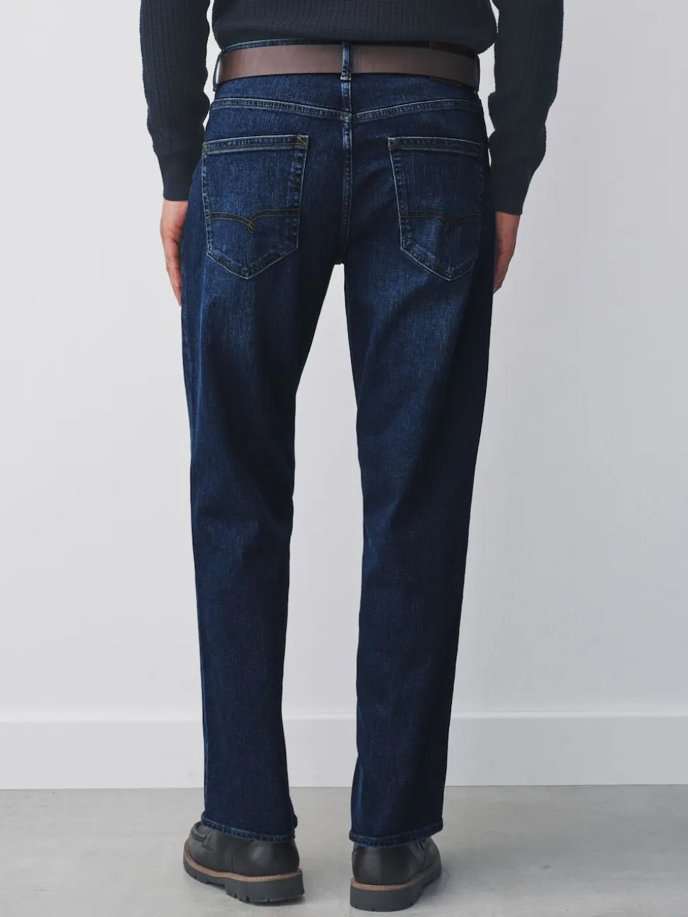 Blue Straight Fit Signature Belted Jeans