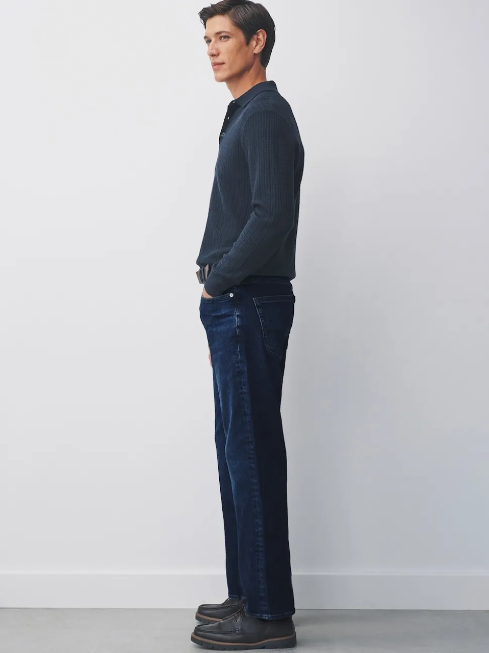 Blue Straight Fit Signature Belted Jeans