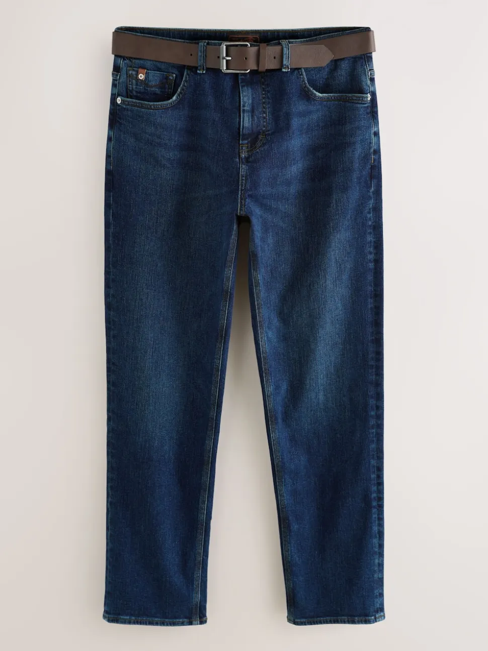 Blue Straight Fit Signature Belted Jeans