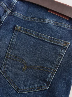 Blue Straight Fit Signature Belted Jeans