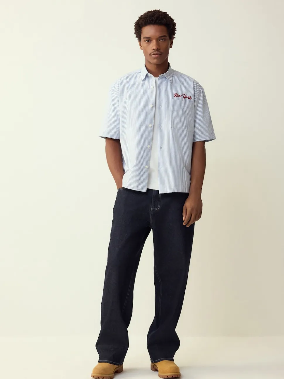 Blue Stripe Embroidered New York Short Sleeve Shirt