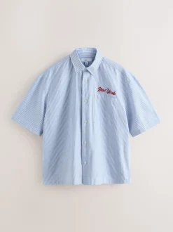 Blue Stripe Embroidered New York Short Sleeve Shirt