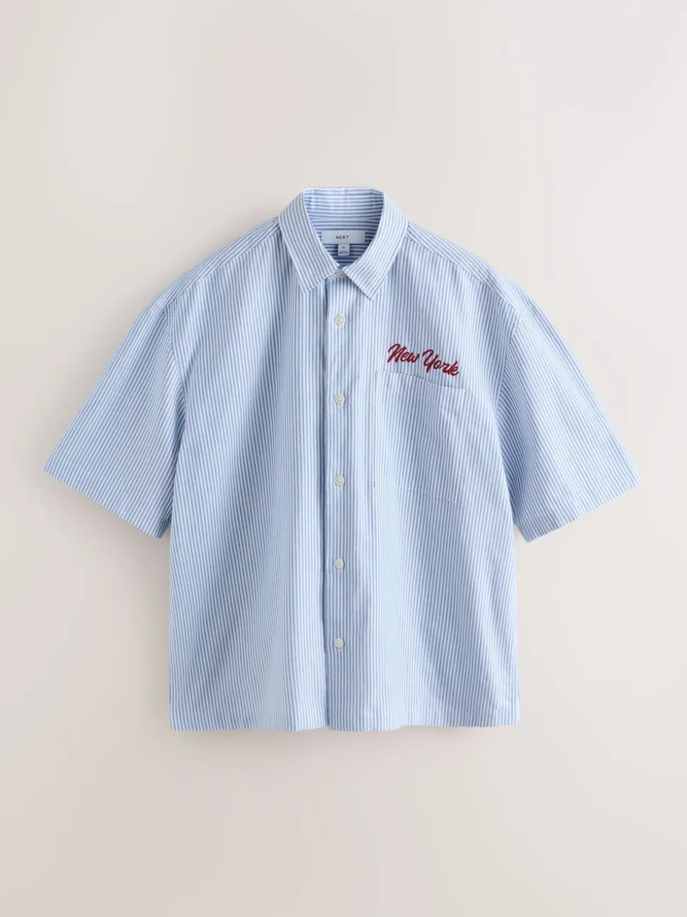 Blue Stripe Embroidered New York Short Sleeve Shirt