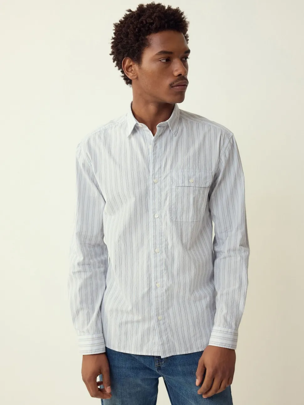 Blue Stripe Seersucker Long Sleeve Shirt